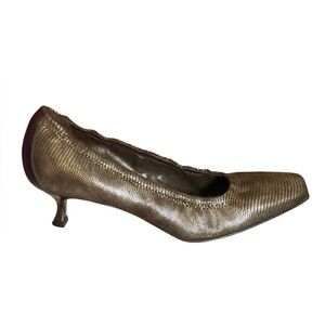 Donald J Pliner Metallic Lizard‑Print Leather Kitten Heel Pumps 7.5N Italy
